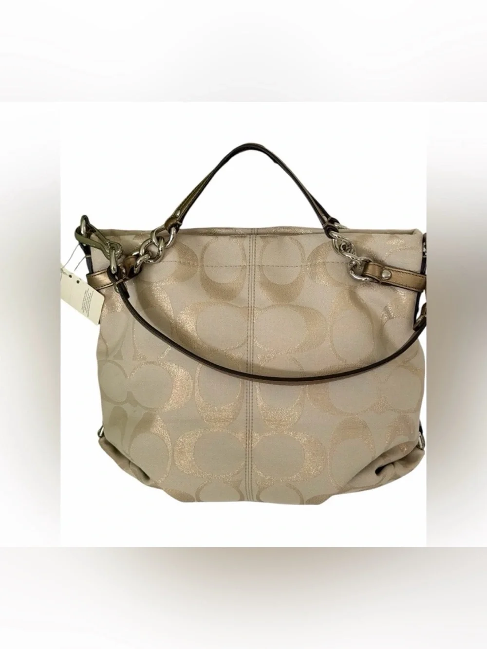 Coach “Brooke” Signature Jacquard Metallic Hobo Bag in Champagne/Gold Trim! NWT